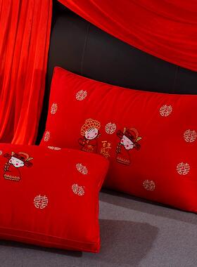 喜头字枕整58799f头结一婚对装大红色双人枕陪嫁枕芯家用婚庆嫁娶