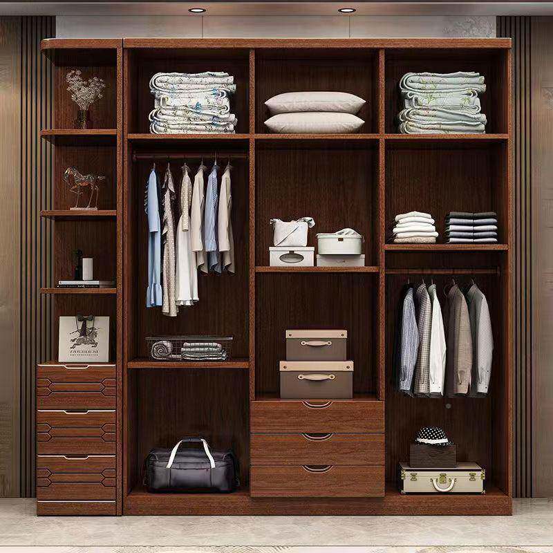 实木衣柜胡桃木新中推拉容门KHG小型主卧室多户功能大量储物式式