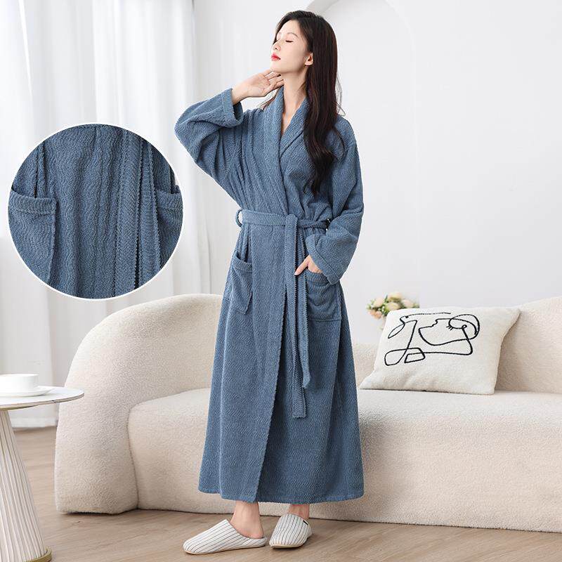 毛巾料四季通用浴袍加长款男女浴裙情侣睡袍吸水速干浴衣