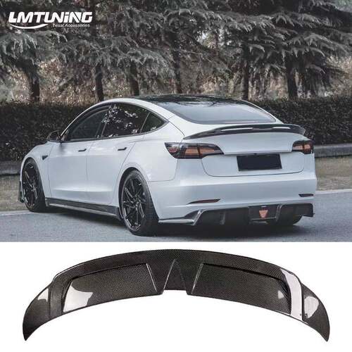 适用于teslamodel3镂空款碳纤维定风尾翼扰流板包围改装件