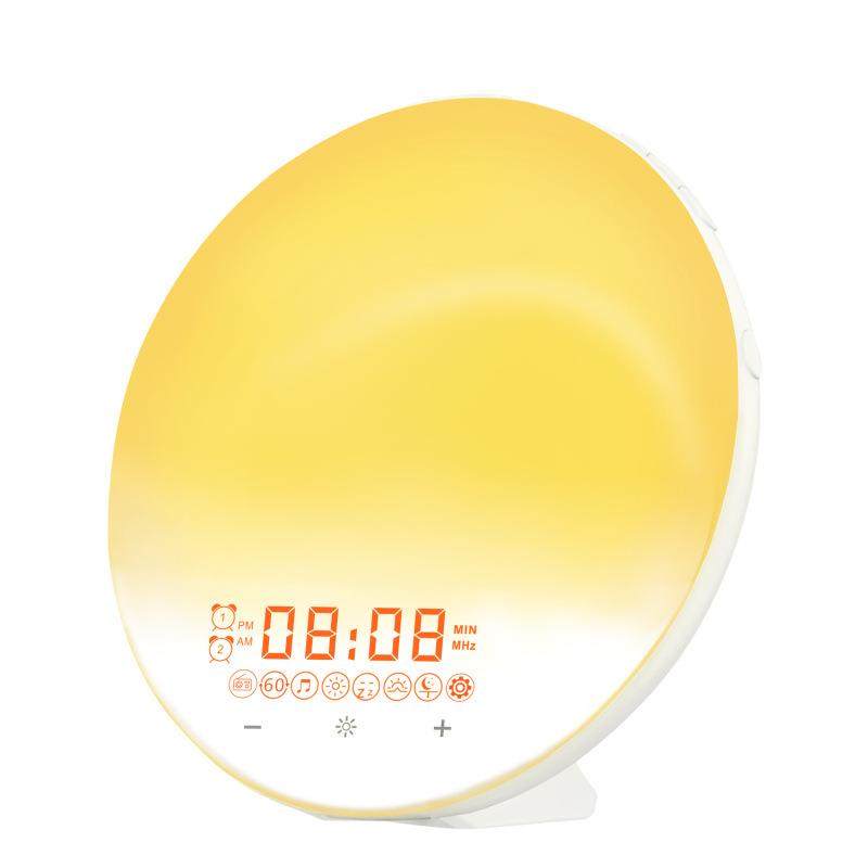 FM收音唤醒灯闹钟日出日落起床睡眠七彩氛围灯白噪音伴睡小夜灯