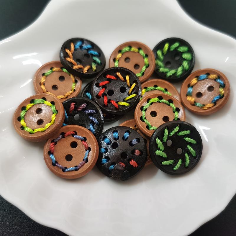 天然木头扣二眼线圈儿童装卡通木头纽扣穿绳木质扣子