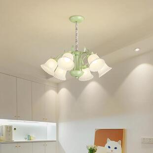 中古田园风格铃兰吊灯法式奶油风客厅灯花朵主卧室灯具公主房