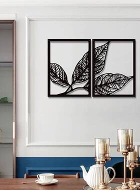 2件简约和豪华风格的金属叶墙壁装饰用于客厅卧室书房墙面壁挂式