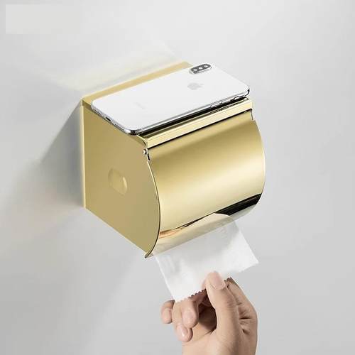 厕纸盒金色不锈钢卫生间卷纸盒免打孔纸巾架厕所防水壁挂式纸巾盒