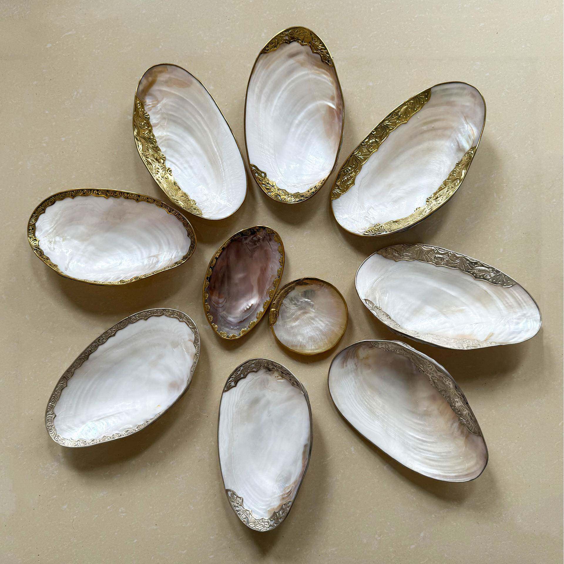 贝壳水果碟珍珠蚌壳拍照装饰首饰摆盘镶嵌包边水果盘贝壳工艺品