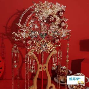 团扇结婚新娘秀禾材料包中式出嫁喜扇明制手工婚扇子成品双面