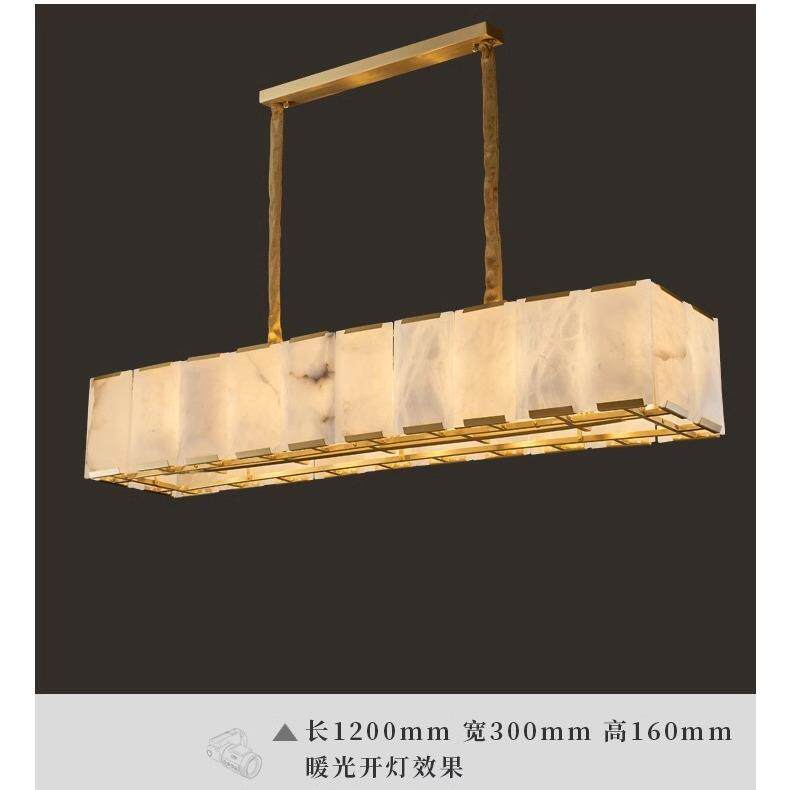 全铜客厅吊灯高档别墅轻奢美式灯具设计师简约云石铜灯餐厅主卧灯