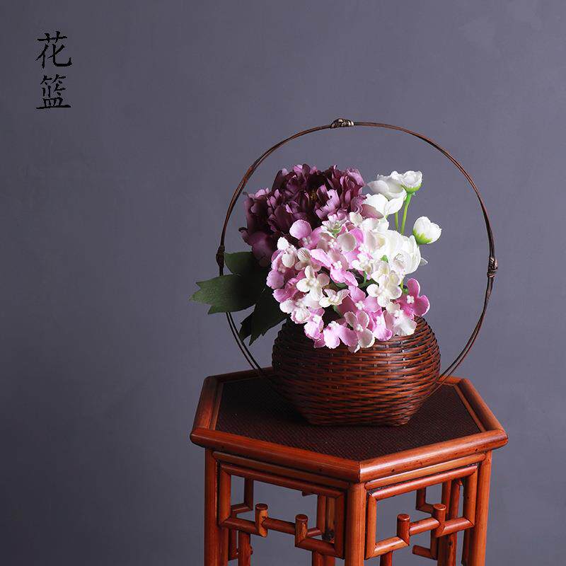 新品竹编插花蓝教学花器小原流中华花艺竹子编织工艺品竹制品花篮