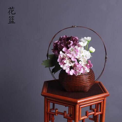 新品竹编插花蓝教学花器小原流中华花艺竹子编织工艺品竹制品花篮