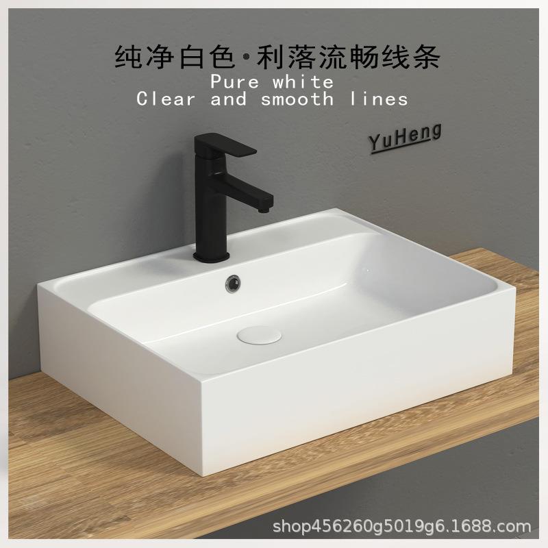 直销简约方形艺术盆可挂墙可摆放台面高温陶瓷洗脸洗手洗漱盆