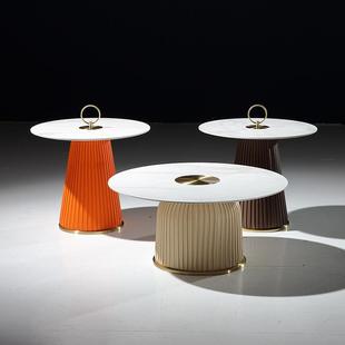 轻奢岩板圆形茶几小户型简约现代迷你客厅创意沙发高矮茶几组合