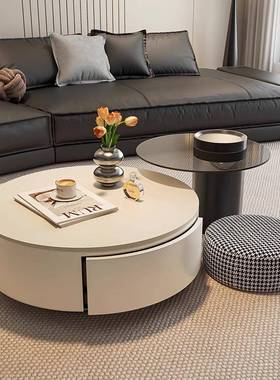 Tal现代简约茶几岩板小户型客厅家用轻奢网红奶油茶桌圆形高级组