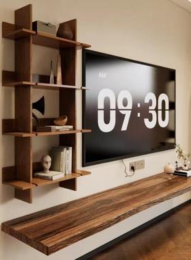 价TXP2客简约现代原木挂墙电视柜整块一字隔板小户型悬空