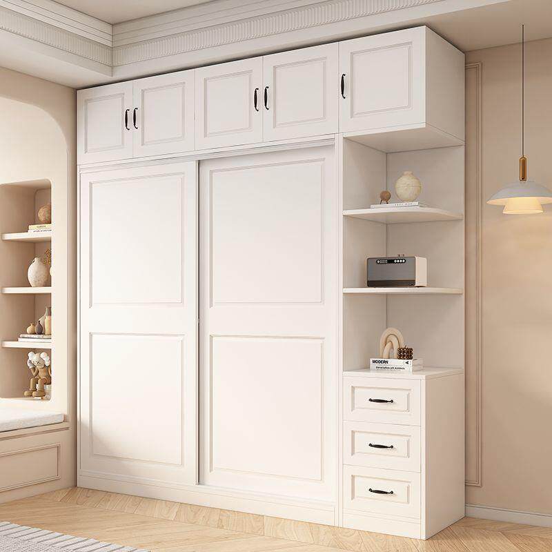 欧式纯实木衣柜家用卧室白色推拉门衣柜全白简约现代出租房耐用
