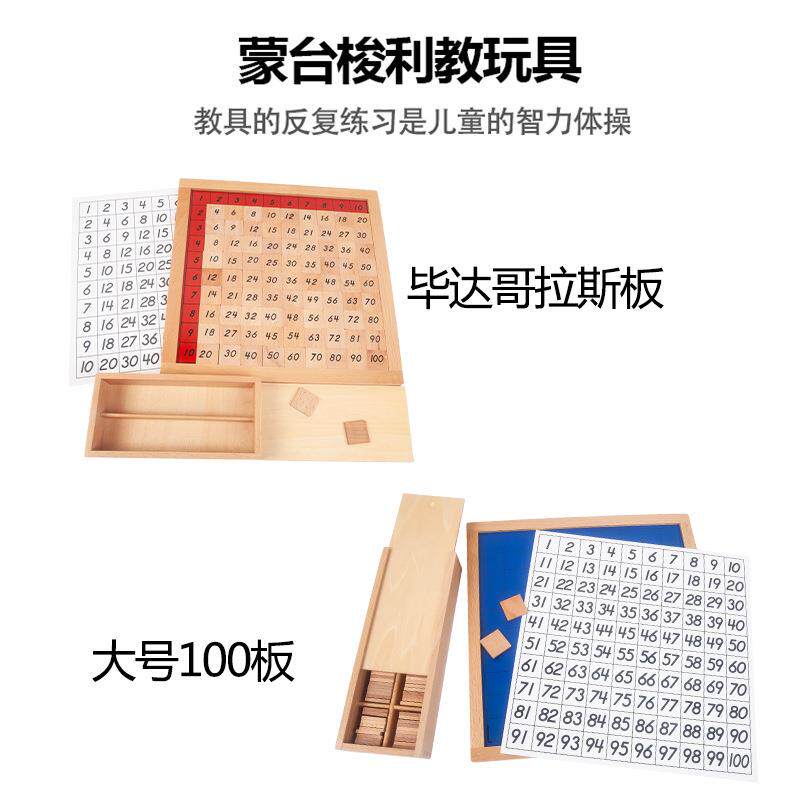 蒙台梭利蒙氏数学类教具毕达哥拉斯板大号一百板1-100数字玩具