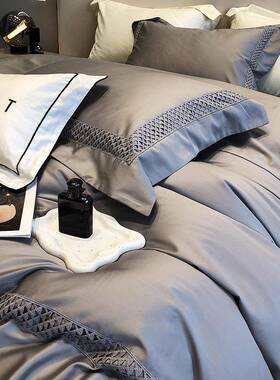 高定匹马棉柳青线花边四件套轻奢轻奢都市欧式纯棉被套新品