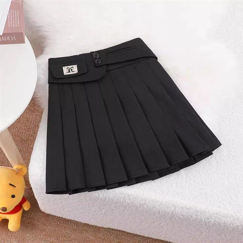 女童半身裙2024秋季新款黑色短裙子jk学院风女孩百搭儿童百褶裙子