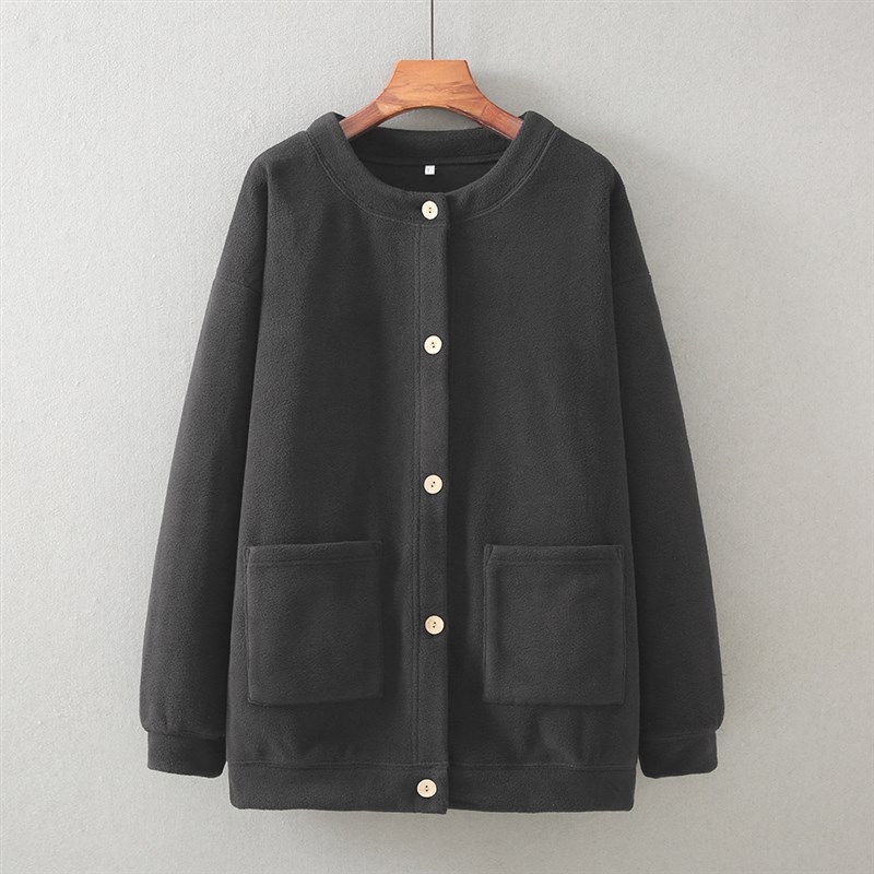 日单卫衣~冬圆领百搭加厚摇粒绒上衣女开衫保暖大码肥休闲毛外套