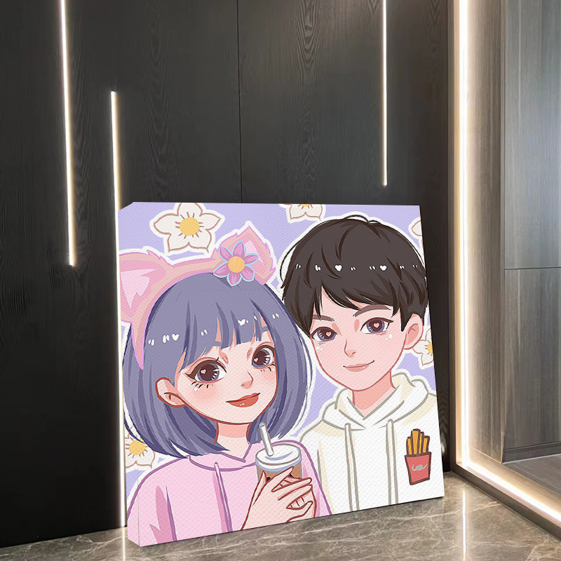 装饰画定制手绘真人照片设计卡通动漫画油画布无框印挂壁画像设计