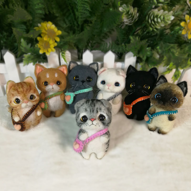 打发时间手工品 猫咪羊毛毡搓戳戳乐 英短材料包diy 制作公仔玩偶