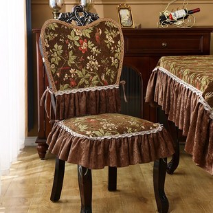 美式餐椅垫椅子套罩复古高级感欧式椅子坐垫保护罩高档布艺带绑绳