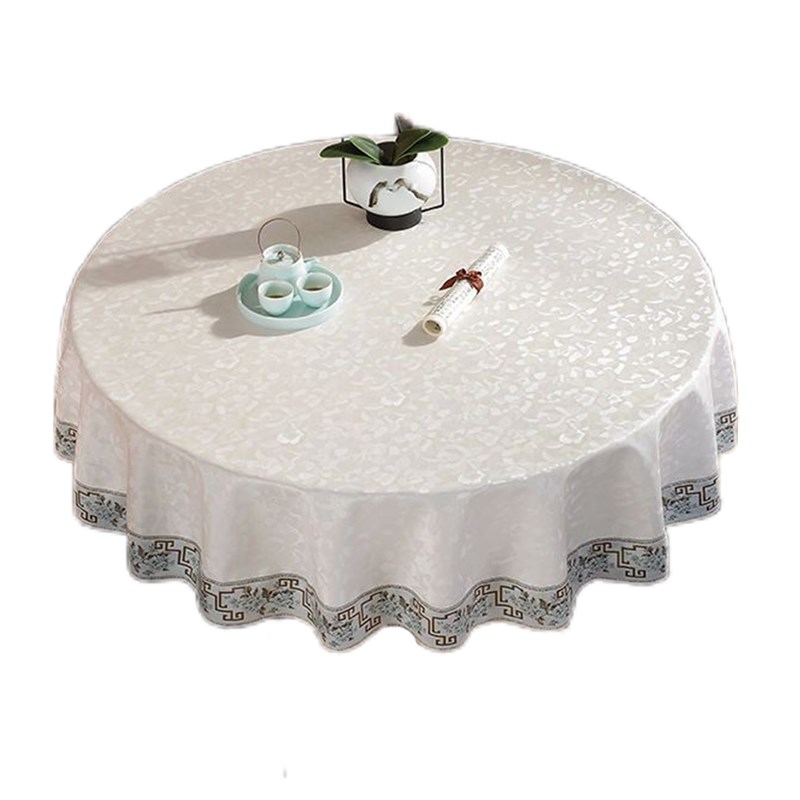 圆桌布防水防油免洗防烫高档PU耐用加厚酒店台布家用餐桌转盘套装