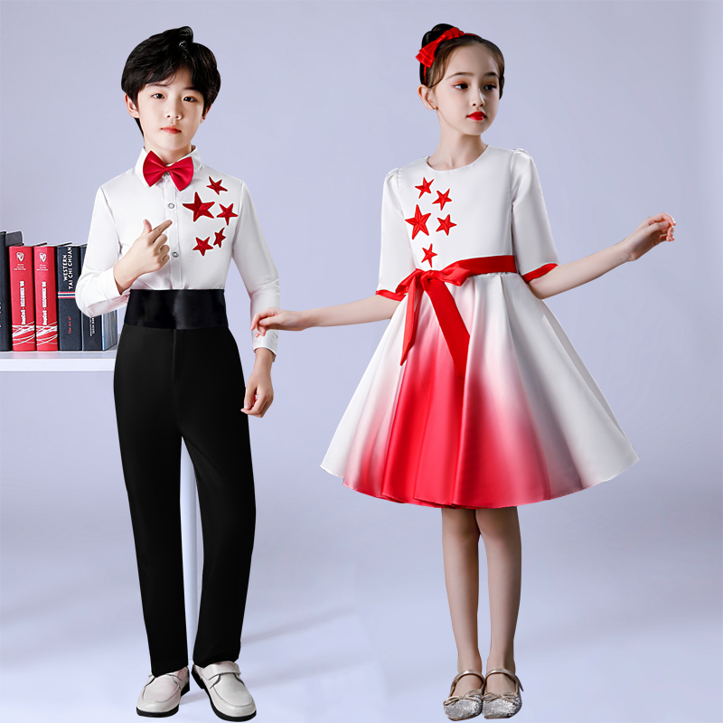 中小学生大合唱团演出服小红星儿童礼服元旦朗诵比赛表演服装男女