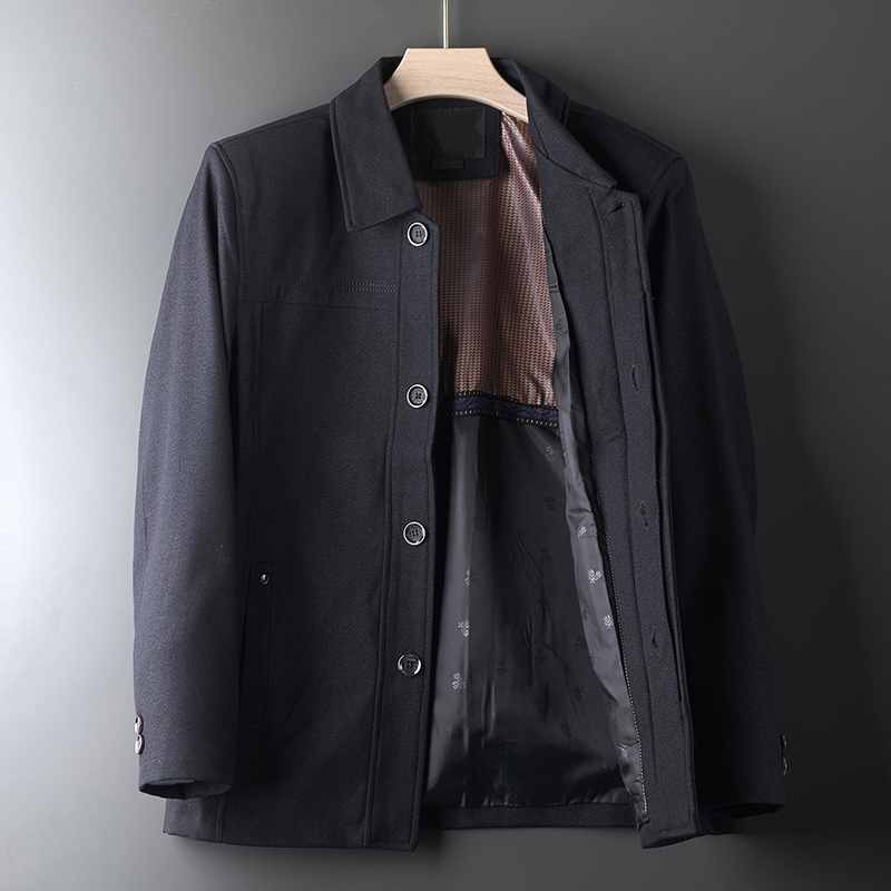 春秋厚款中老年加肥加大夹克男士扣子爸爸装宽松翻领外套老年爷爷