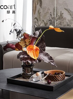 邸高 高级感轻奢别墅样板间家居饰品 酒店花瓶摆件插花大理石花器
