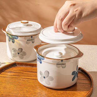 复古陶瓷炖盅隔水炖家用蒸汤盅带盖燕窝盅双耳煲汤罐一人份小炖锅