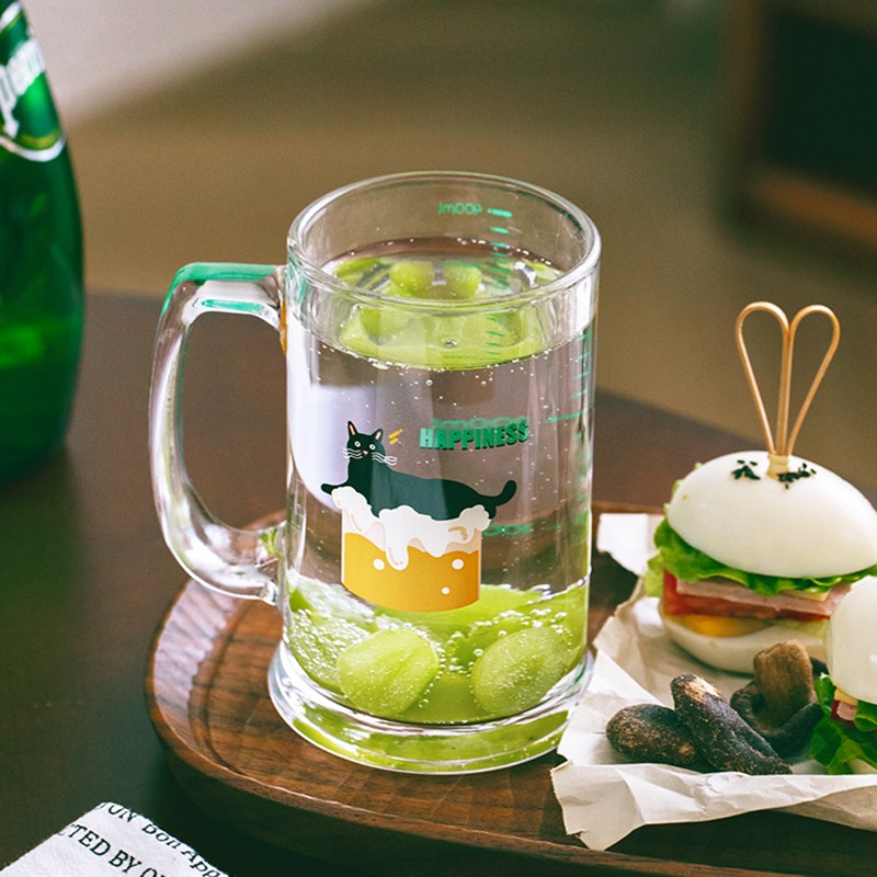 cybil创意啤酒杯玻璃杯家用大容量带刻度水杯子高颜值饮料杯