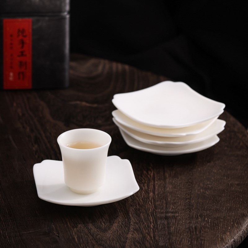 瓷中三昧素烧羊脂玉瓷杯垫茶托隔热茶杯托家用功夫茶具配件茶托