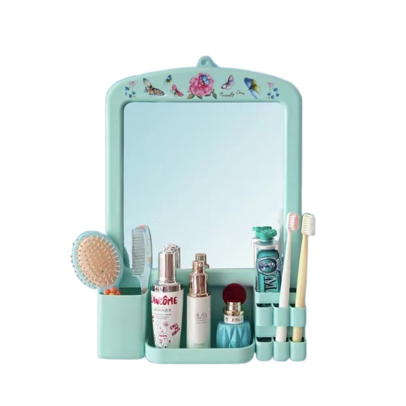 家用镜子卫生间厕所挂镜免打孔小镜子简约塑料浴室置物梳妆化妆镜