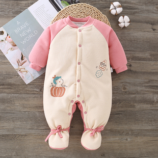 新生婴儿衣服棉服秋冬装宝宝连脚外出冬季包脚抱服加厚连体衣0-1