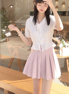 黄色百褶裙女防走光学院风短裙子春夏高腰a字显瘦jk半身裙裤短款