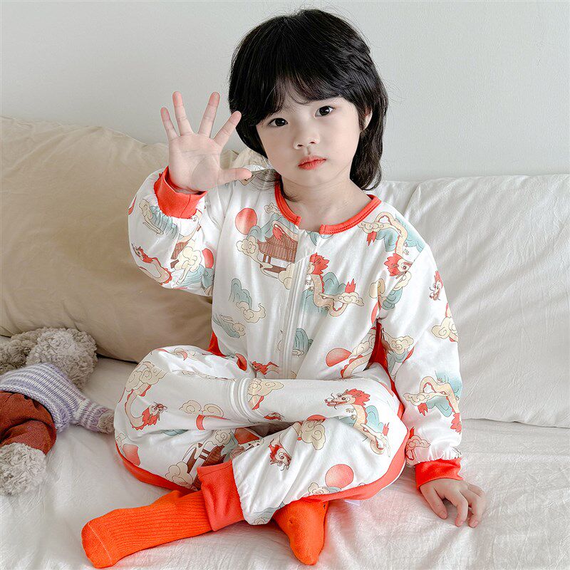 睡袋宝宝冬季纯棉加厚儿童防踢被婴儿夹棉保暖连体睡衣防寒秋冬款