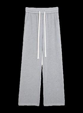 灰色针织阔腿裤女秋冬加绒高腰垂感胖mm大码拖地休闲直筒糯米裤子