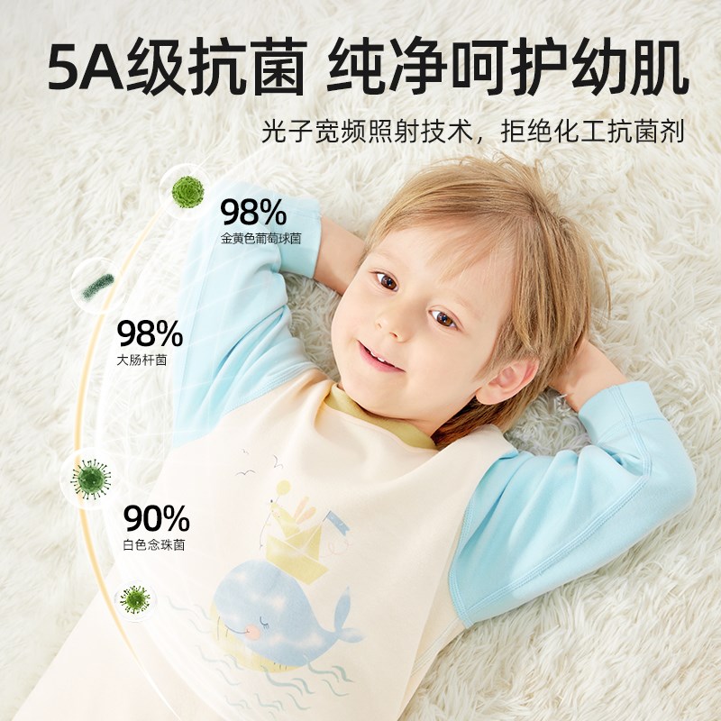 贝肽斯儿童睡衣春秋季新款宝宝纯棉舒绒家居服套装男女童连体衣服