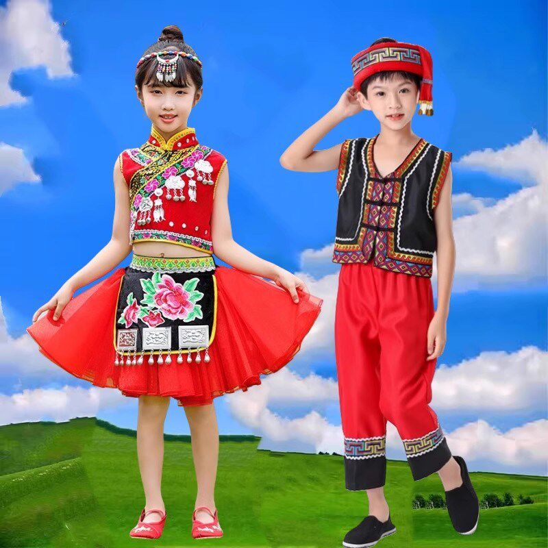 童年叮叮当苗族演出服红山果舞蹈服童年的铃铛彝族七月火把节采茶