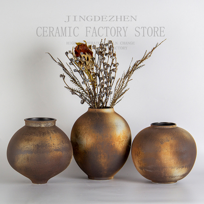 侘寂仿古摆件装饰怀旧做旧粗陶土罐陶瓷居家干花插花民宿桌面花瓶