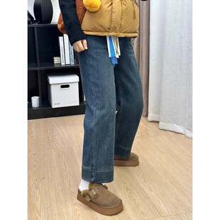 小个子加绒高腰直筒裤女秋冬大码胖mm九分牛仔裤显瘦遮胯烟管裤子