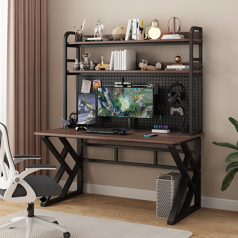 电脑桌家用学习桌小户型洞洞板书桌书架一体组合置物写字桌子台式