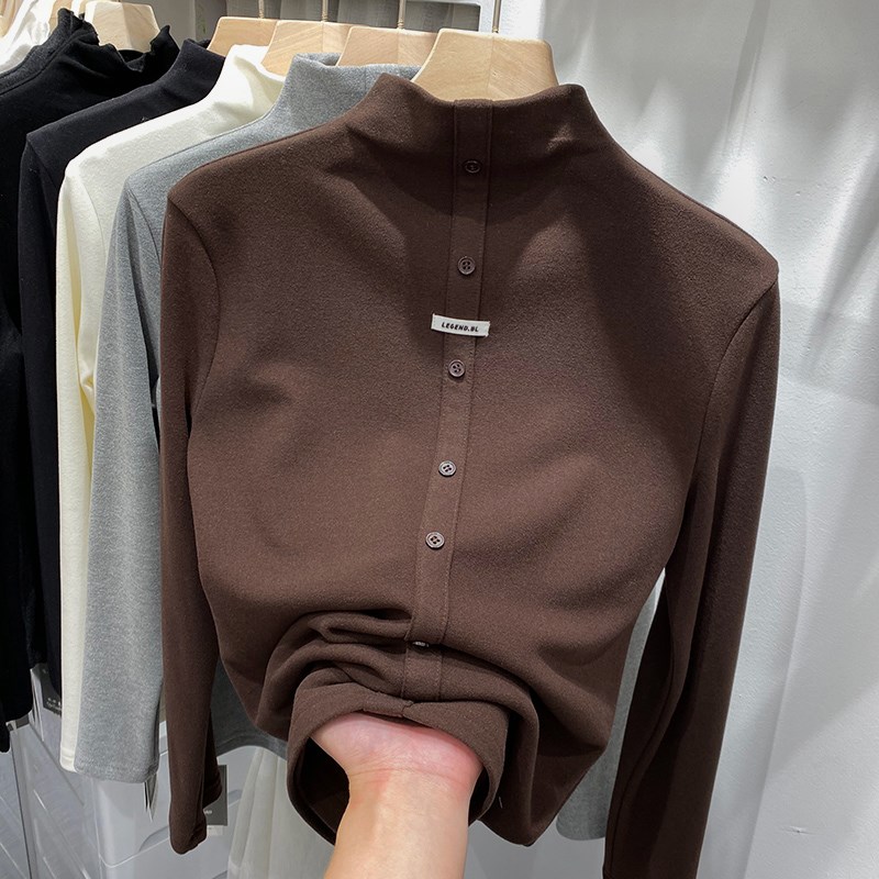 设计感双面德绒半高领打底衫女秋冬新款洋气内搭显瘦修身保暖上衣