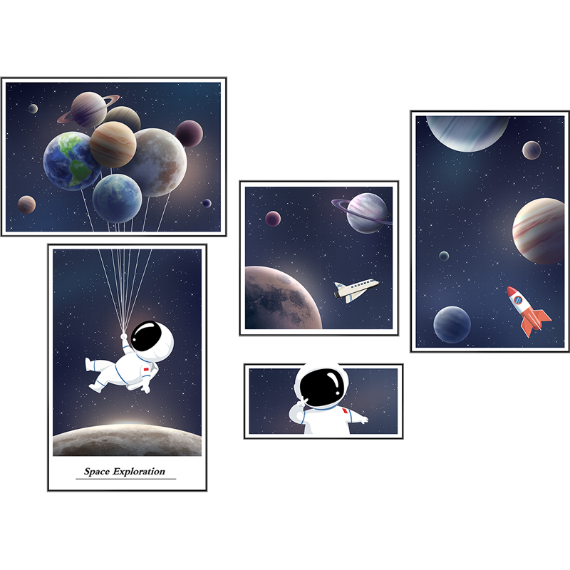 宇航员星球贴画科技感墙贴装饰创意个性男生卧室墙画贴纸自粘壁纸