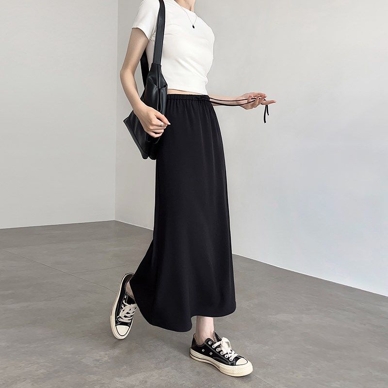 黑色半身裙女2024新款夏季高腰显瘦中长款高级感垂感西装a字长裙