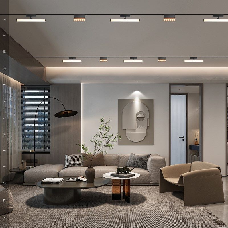 白色磁吸轨道灯嵌入式暗装无主灯客厅照明LED明装射灯别墅线性灯,家装灯饰光源,轨道磁吸灯,淘宝优惠券,粉丝福利购,淘宝优惠卷