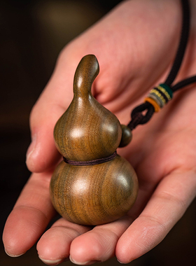 天然绿檀木雕刻福禄小葫芦摆件文玩手把件家居装饰品创意工艺品