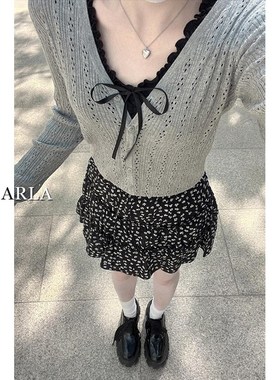 黑色碎花蛋糕短裙女夏季高腰大码胖mm遮肚显瘦小个子a字半身裙子