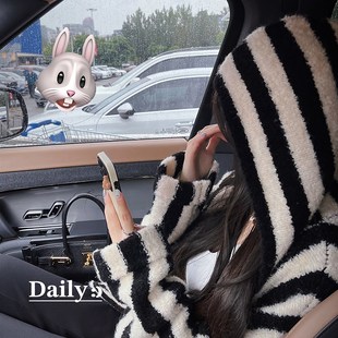 上衣 宽松显瘦长袖 大货比样衣更加厚 圈圈纱条纹连帽外套女 CCZEE